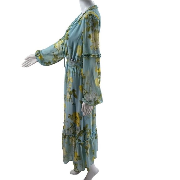 NWT June Hudson M Womens Maxi Dress Chiffon Ruffle Hem Smocked Waist Fairycore - Picture 3 of 16